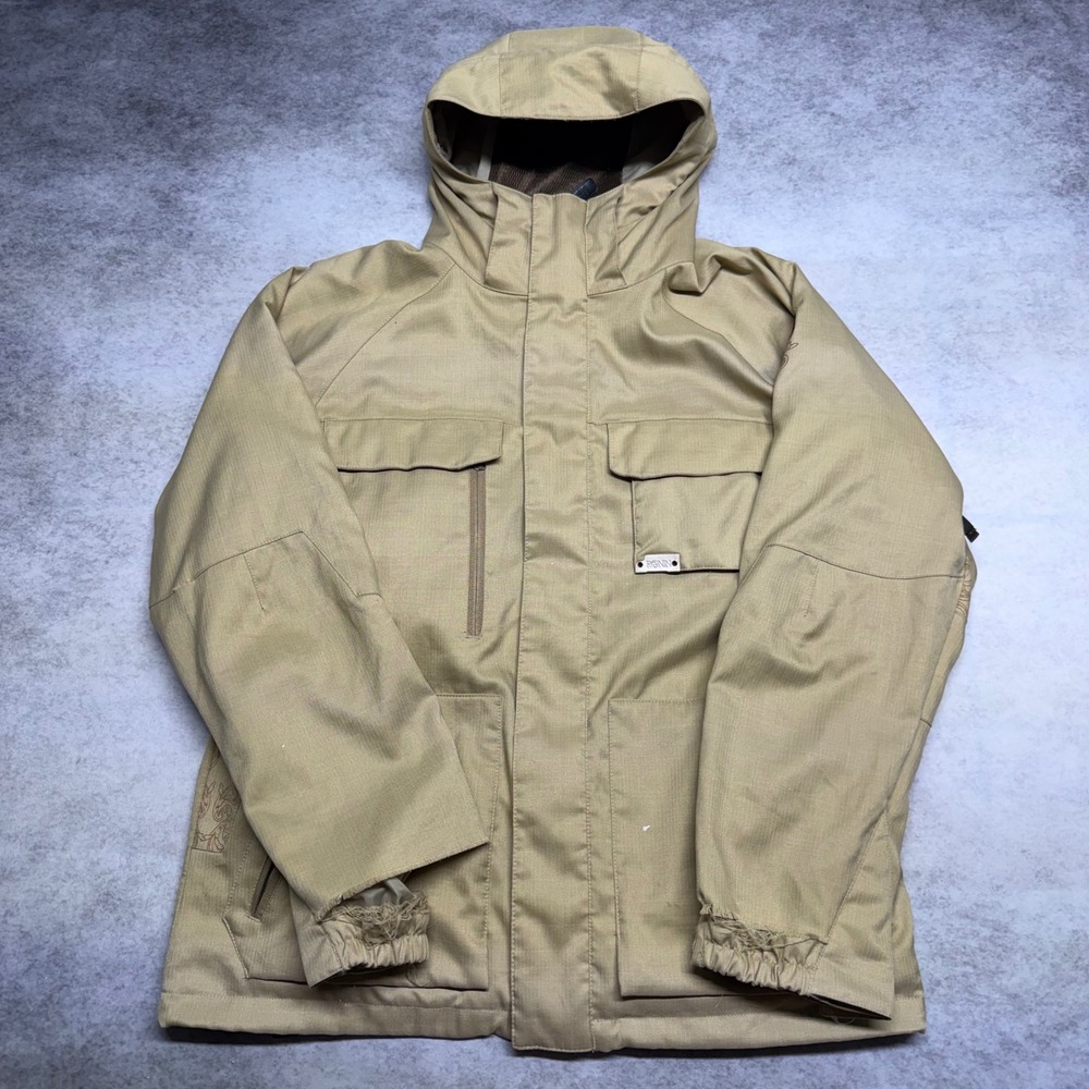 Burton Ronin Snowboard Jacket Mens Medium Tan Y2K Gorpcore Skater Hooded FLAWED*